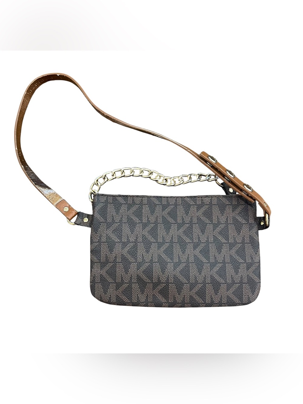 Michael Kors Belt Bag Brown Monogram Logo Print Leather Waist Pack Crossbody - Picture 8 of 10